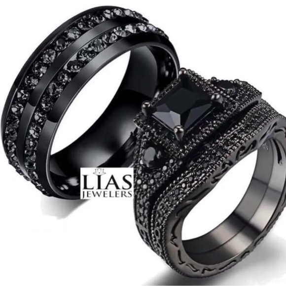 Other - New s925 black gunmetal wedding ring set his and hers